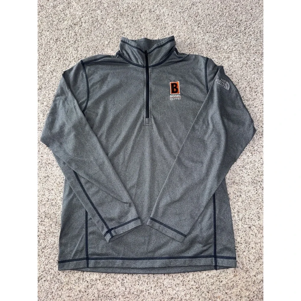 The North Face Biggby Coffee Embroidered Logo Gray 1/4 Zip Pullover Jacket Med